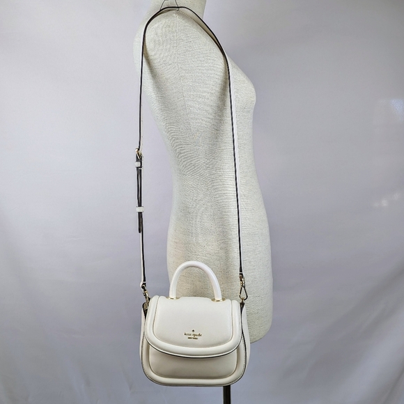kate spade Puffy Mini Handle Crossbody Bag Leather Parchment Winter White NWT - Picture 3 of 13